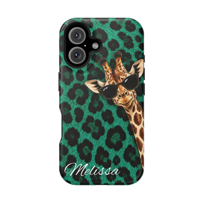 Personalized Giraffe Phone Case — Green Leopard Print Magnetic Impact-Resistant