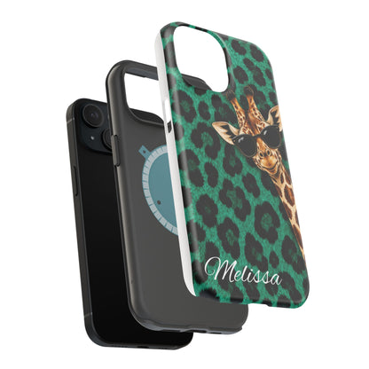 Personalized Giraffe Phone Case — Green Leopard Print Magnetic Impact-Resistant