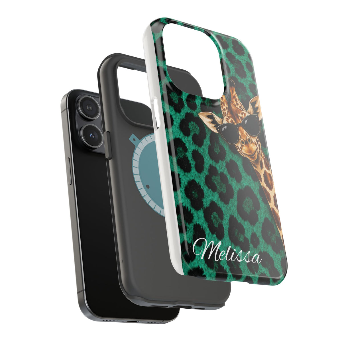 Personalized Giraffe Phone Case — Green Leopard Print Magnetic Impact-Resistant