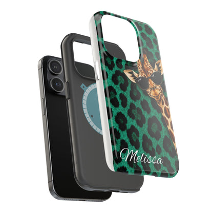 Personalized Giraffe Phone Case — Green Leopard Print Magnetic Impact-Resistant
