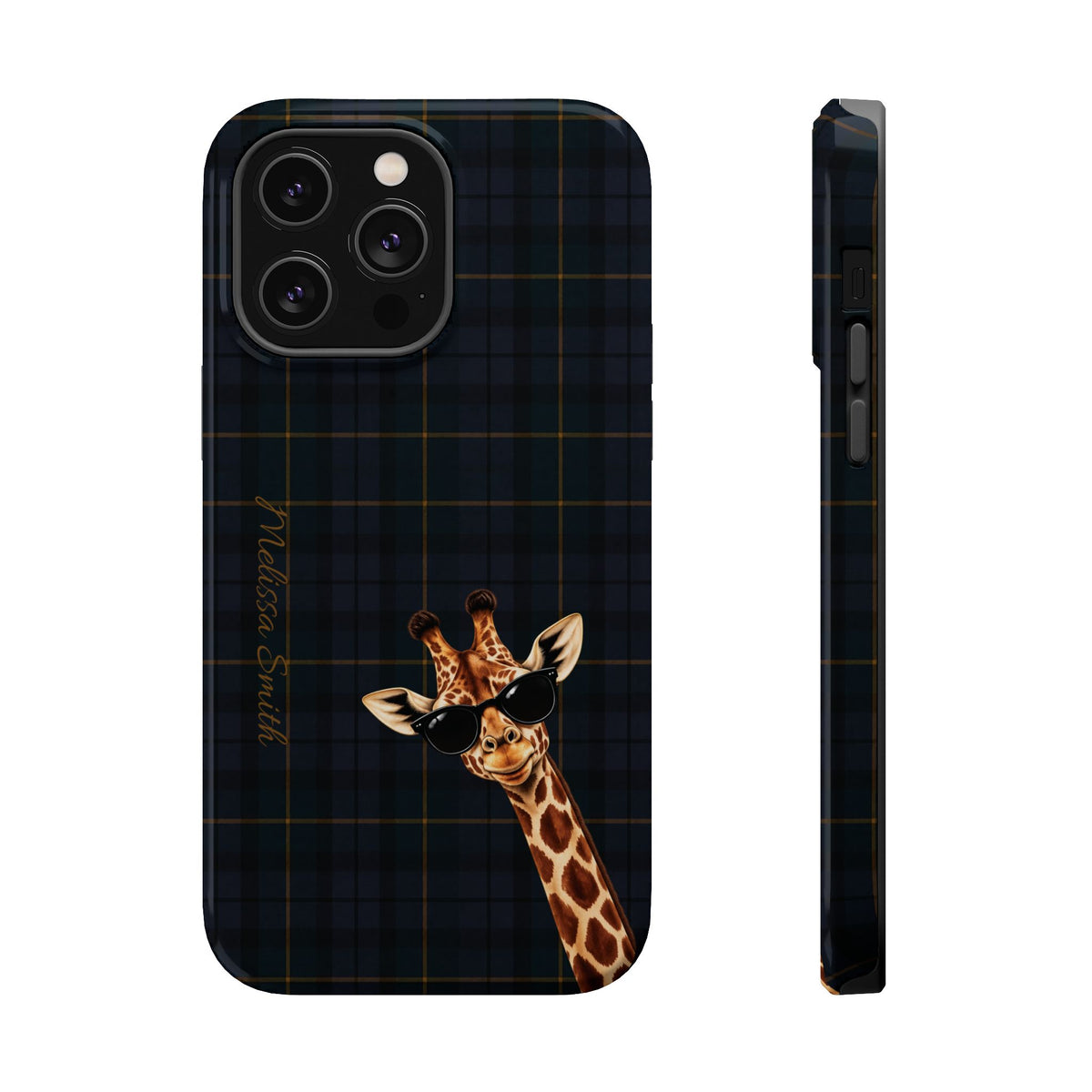 Personalized Giraffe Phone Case —Tartan Print Magnetic Impact-Resistant