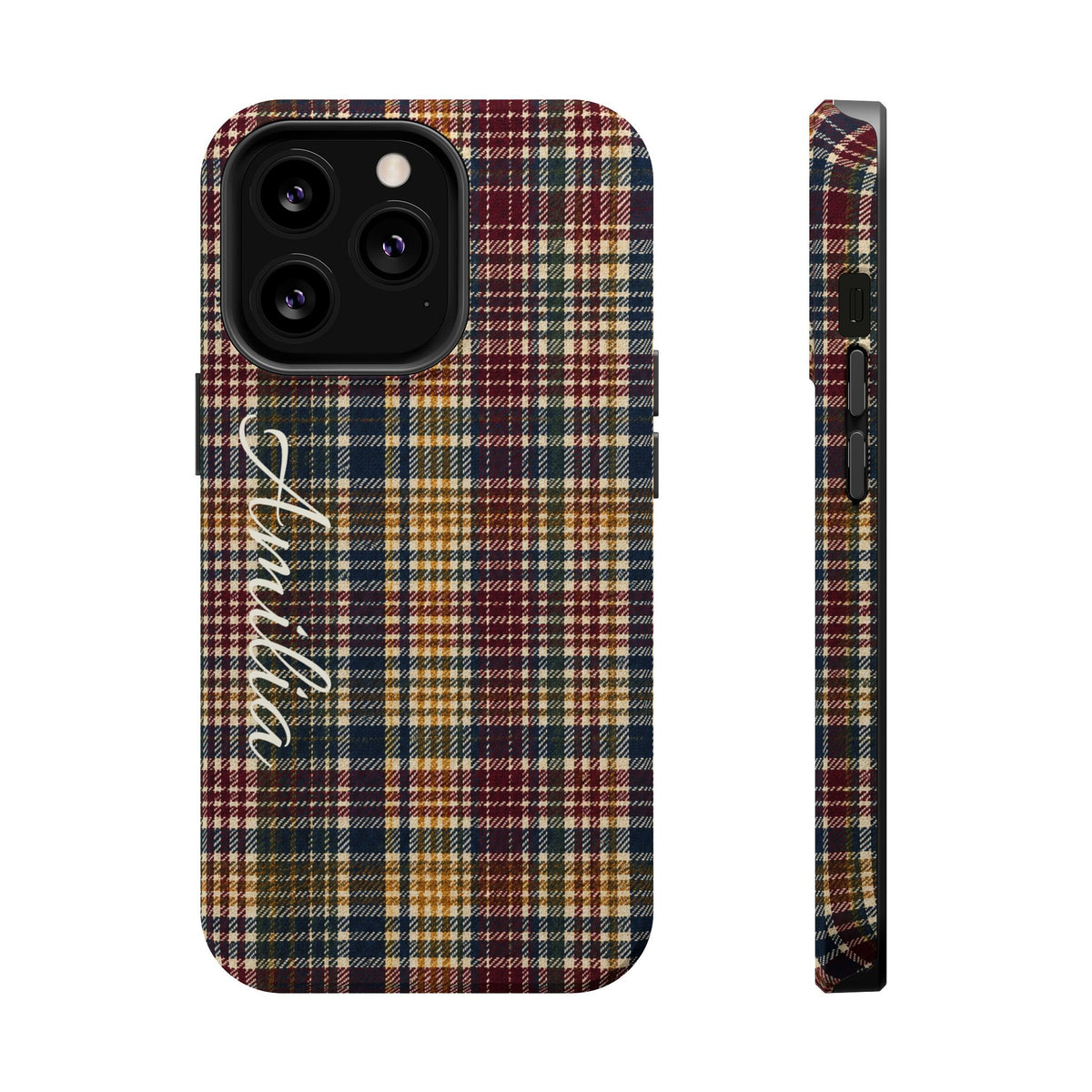 Plaid Magnetic Impact Phone Case — Personalized Script Name