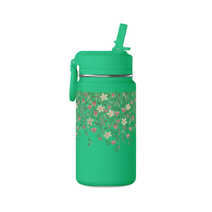 14oz Mini Water Bottle — Pink Floral Straw Bottle (Hydro Peak)