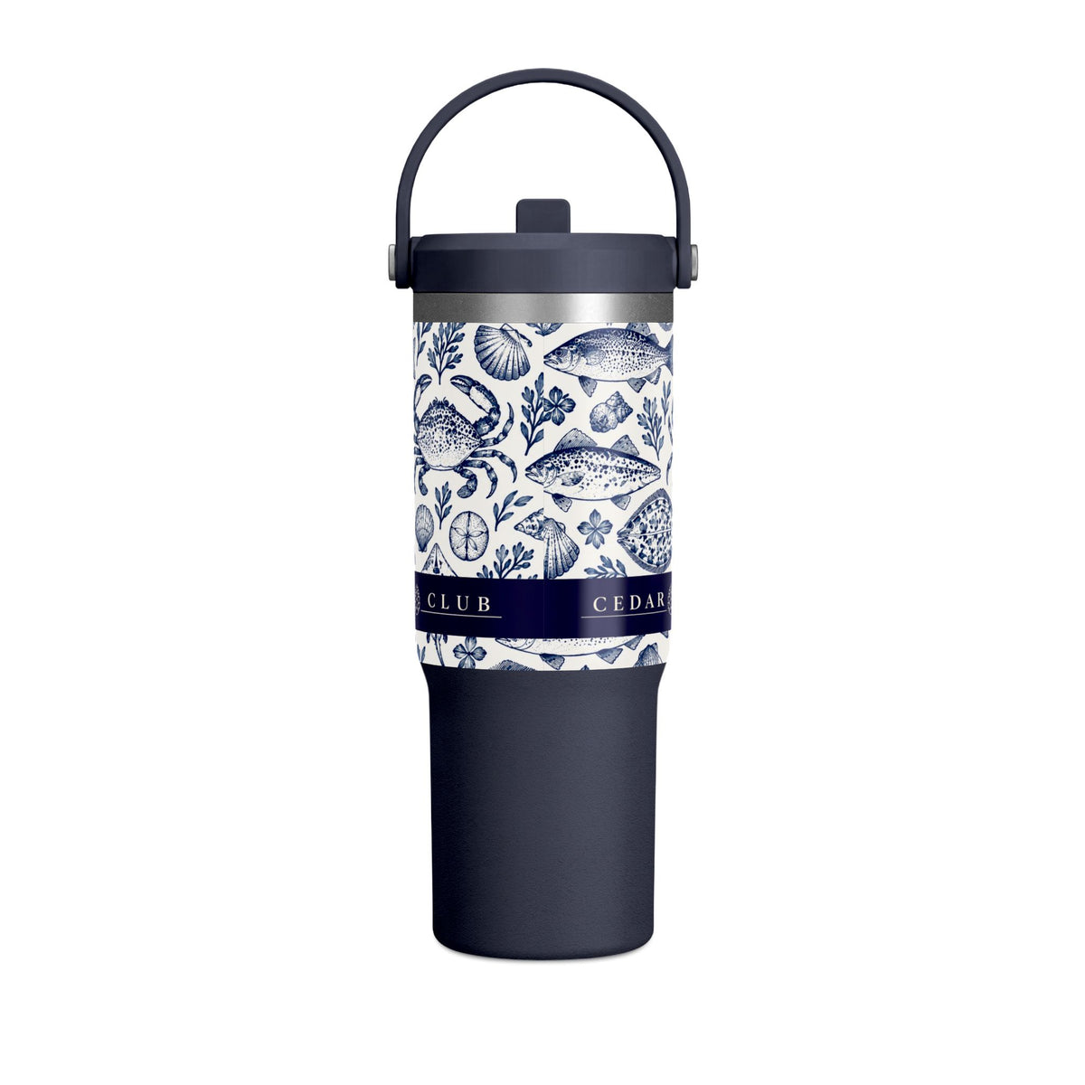 32oz Nautical Fish & Crab Tumbler — Personalized Insulated Travel Cup