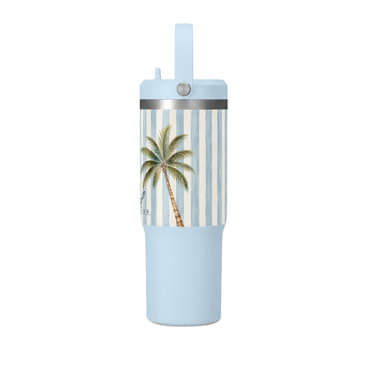32oz Nautical Nomad Tumbler — Personalized Striped Travel Cup with Palm & Sailboat Design