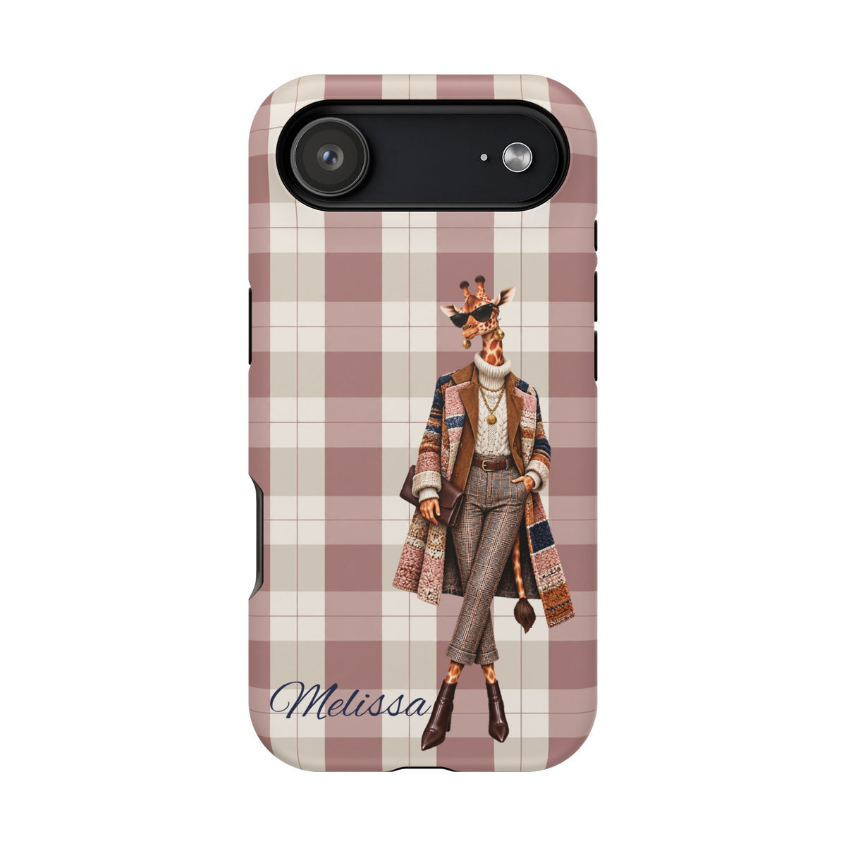 Personalized Giraffe Phone Case — Green Leopard Print Magnetic Impact-Resistant