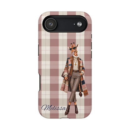Personalized Giraffe Phone Case — Green Leopard Print Magnetic Impact-Resistant