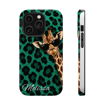 Personalized Giraffe Phone Case — Green Leopard Print Magnetic Impact-Resistant