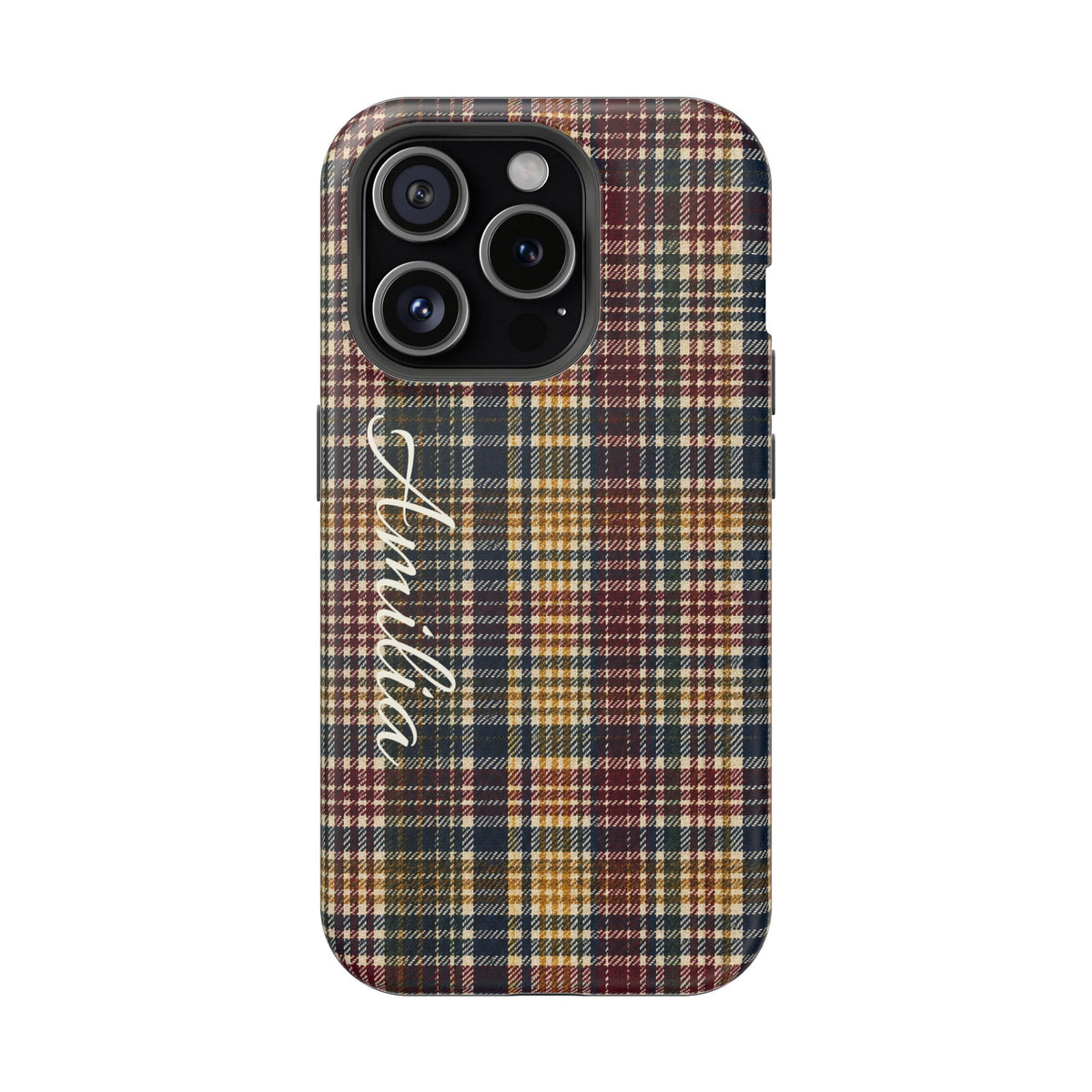 Plaid Magnetic Impact Phone Case — Personalized Script Name