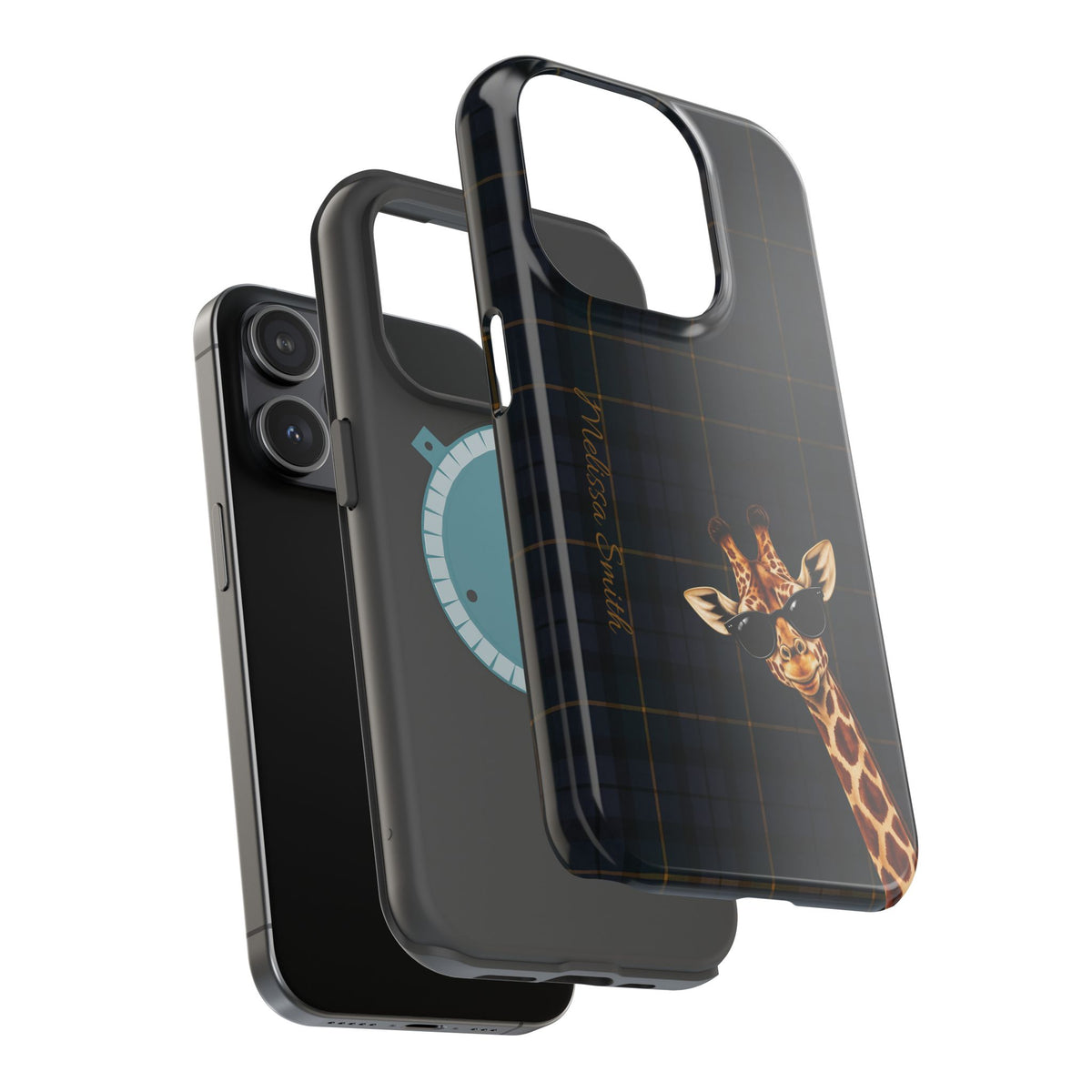 Personalized Giraffe Phone Case —Tartan Print Magnetic Impact-Resistant