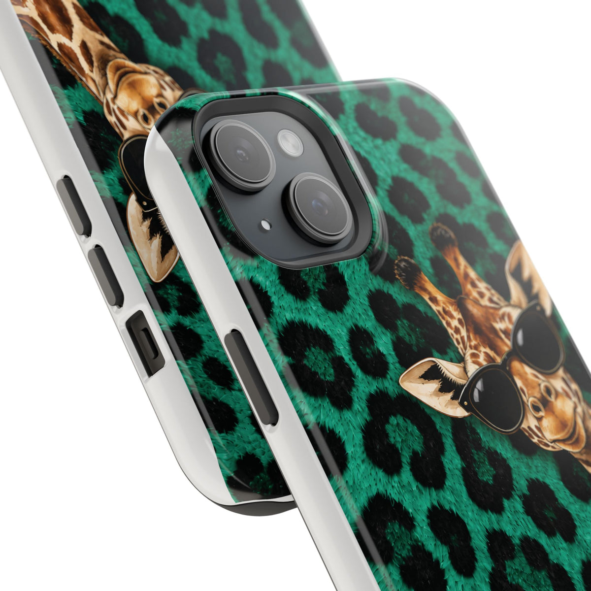 Personalized Giraffe Phone Case — Green Leopard Print Magnetic Impact-Resistant