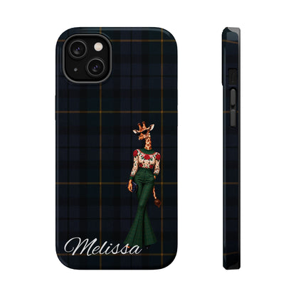 Personalized Giraffe Phone Case — Green Leopard Print Magnetic Impact-Resistant