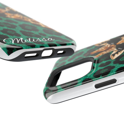Personalized Giraffe Phone Case — Green Leopard Print Magnetic Impact-Resistant