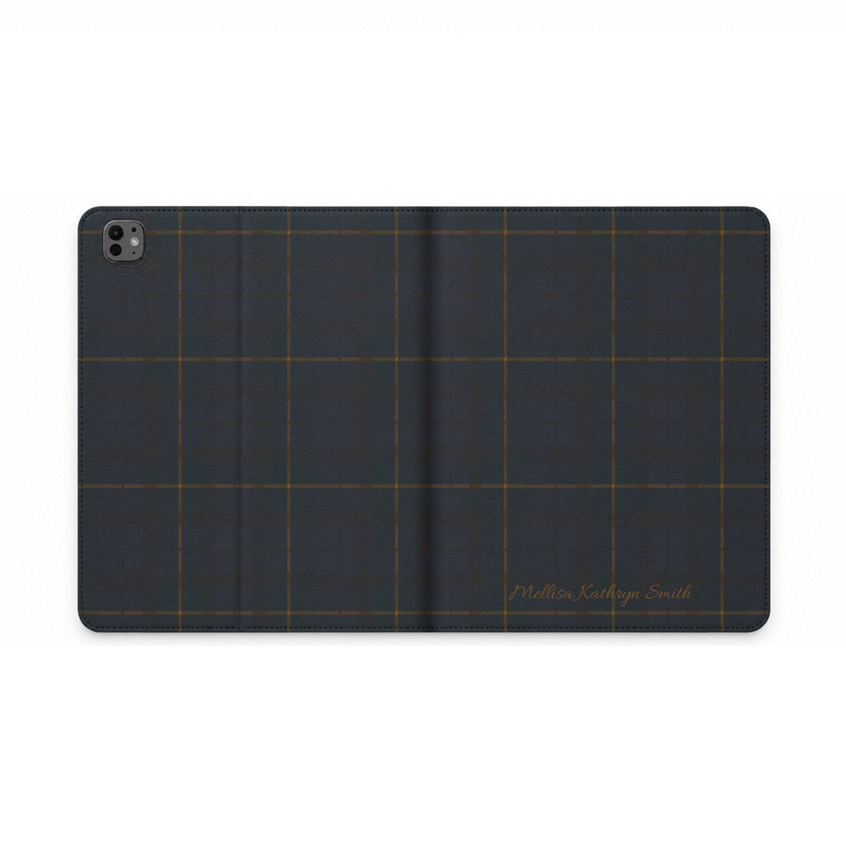 Plaid Tablet Folio Case — Dark Navy Tartan Protective Cover