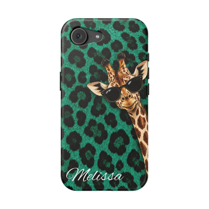 Personalized Giraffe Phone Case — Green Leopard Print Magnetic Impact-Resistant