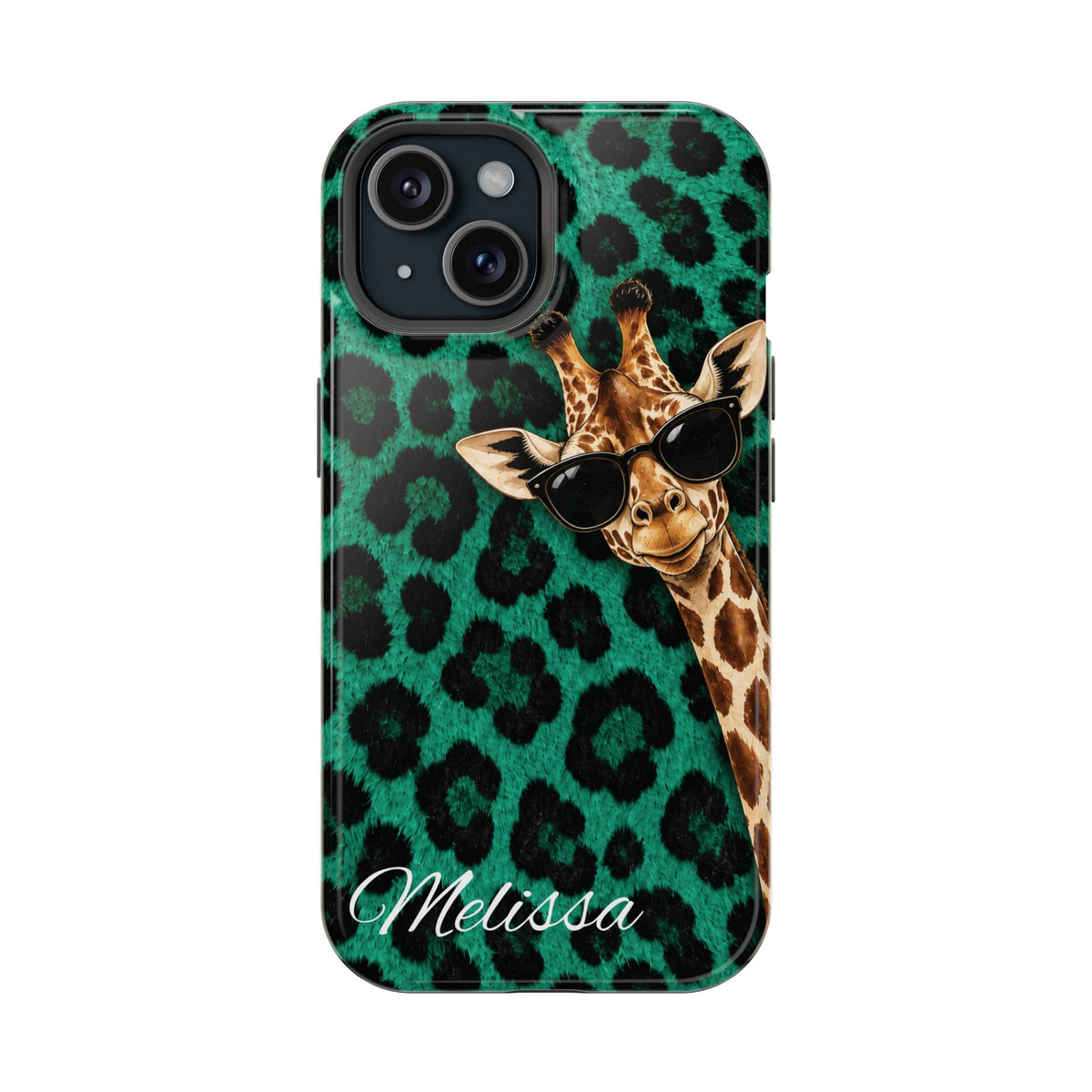 Personalized Giraffe Phone Case — Green Leopard Print Magnetic Impact-Resistant