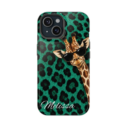 Personalized Giraffe Phone Case — Green Leopard Print Magnetic Impact-Resistant