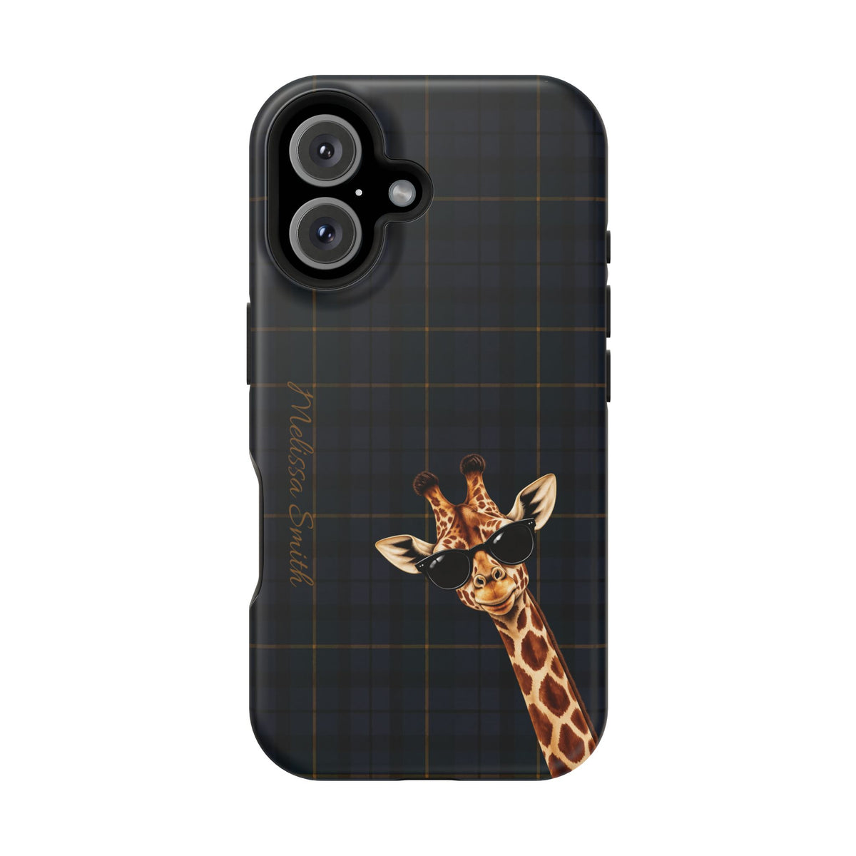 Personalized Giraffe Phone Case —Tartan Print Magnetic Impact-Resistant