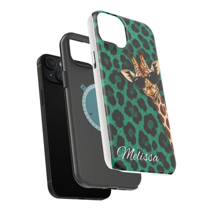 Personalized Giraffe Phone Case — Green Leopard Print Magnetic Impact-Resistant