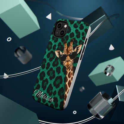 Personalized Giraffe Phone Case — Green Leopard Print Magnetic Impact-Resistant