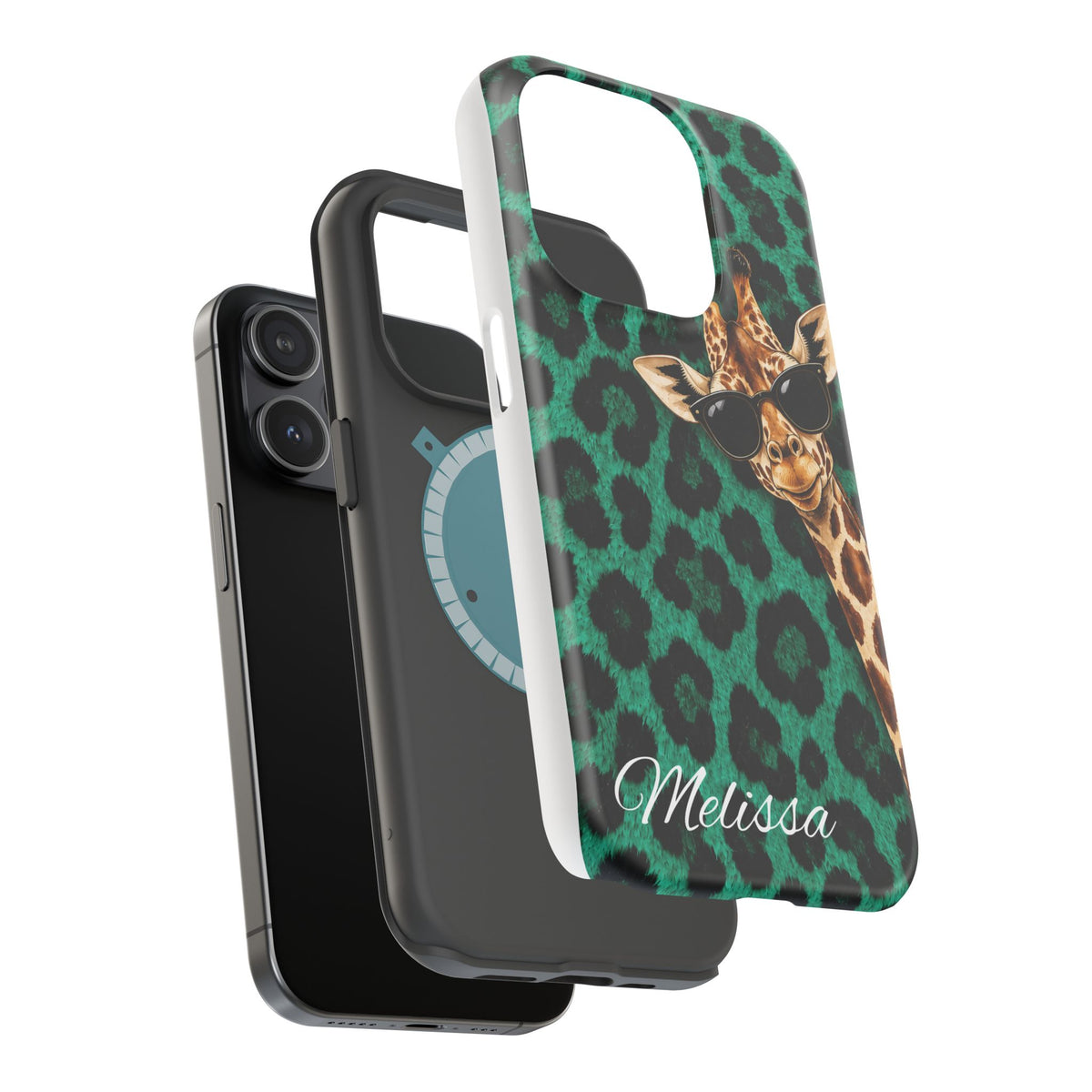 Personalized Giraffe Phone Case — Green Leopard Print Magnetic Impact-Resistant