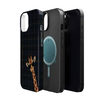 Personalized Giraffe Phone Case —Tartan Print Magnetic Impact-Resistant