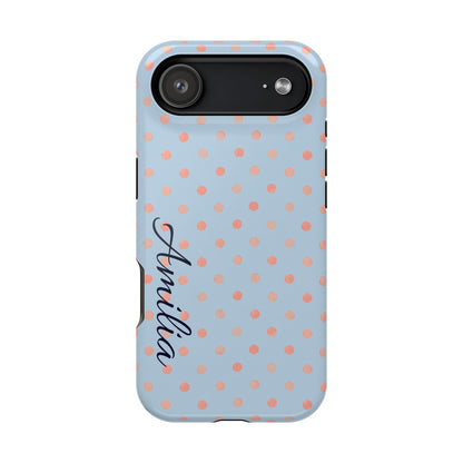 Personalized Polka Dot Magnetic Phone Case — Impact-Resistant iPhone Cover with Name