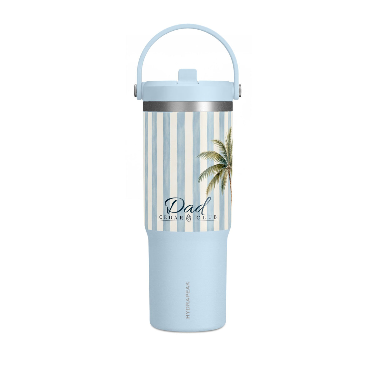 32oz Nautical Nomad Tumbler — Personalized Striped Travel Cup with Palm & Sailboat Design