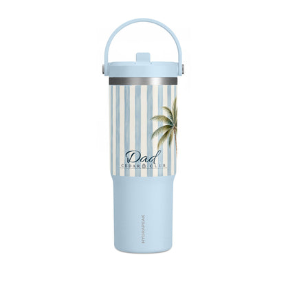 32oz Nautical Nomad Tumbler — Personalized Striped Travel Cup with Palm & Sailboat Design