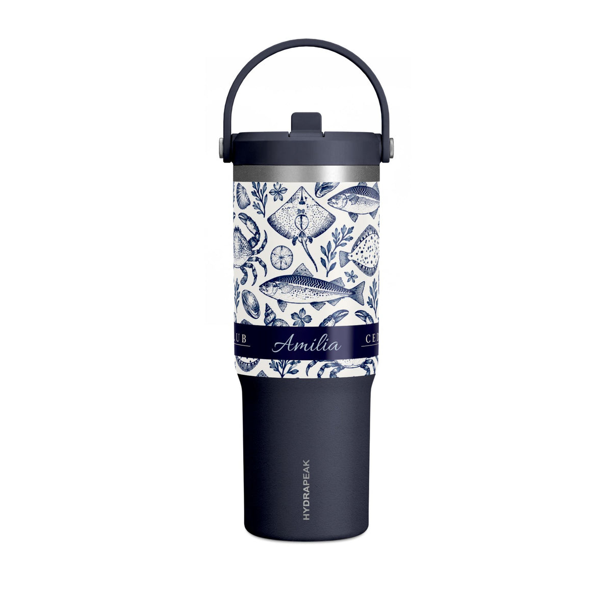 32oz Nautical Fish & Crab Tumbler — Personalized Insulated Travel Cup