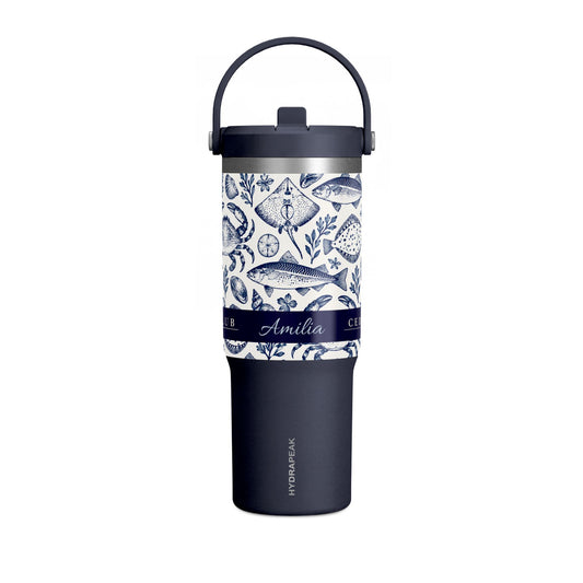 32oz Nautical Fish & Crab Tumbler — Personalized Insulated Travel Cup
