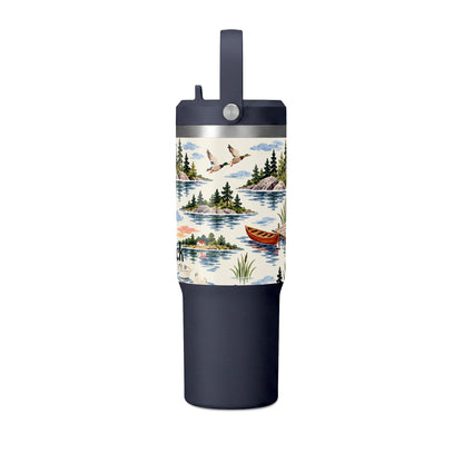 32oz Travel Tumbler — Lakeside Camping & Sailing Watercolor Design