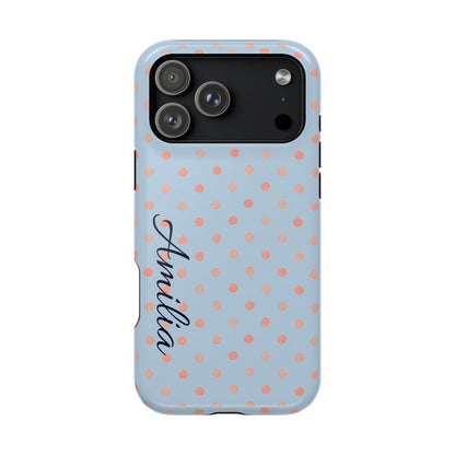 Personalized Polka Dot Magnetic Phone Case — Impact-Resistant iPhone Cover with Name