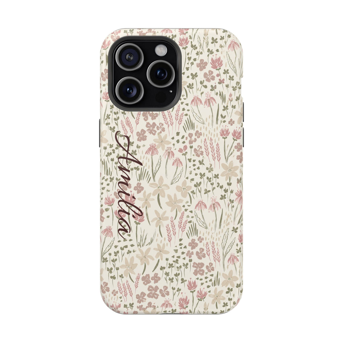 Personalized Floral Phone Case — Magnetic Impact-Resistant with Script Name
