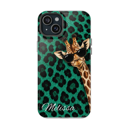 Personalized Giraffe Phone Case — Green Leopard Print Magnetic Impact-Resistant