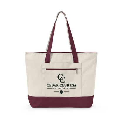 Canvas Tote Bag — Personalized 'Cedar Cubs' / Hiking Sheep Design, Zippered Beach & Market Tote