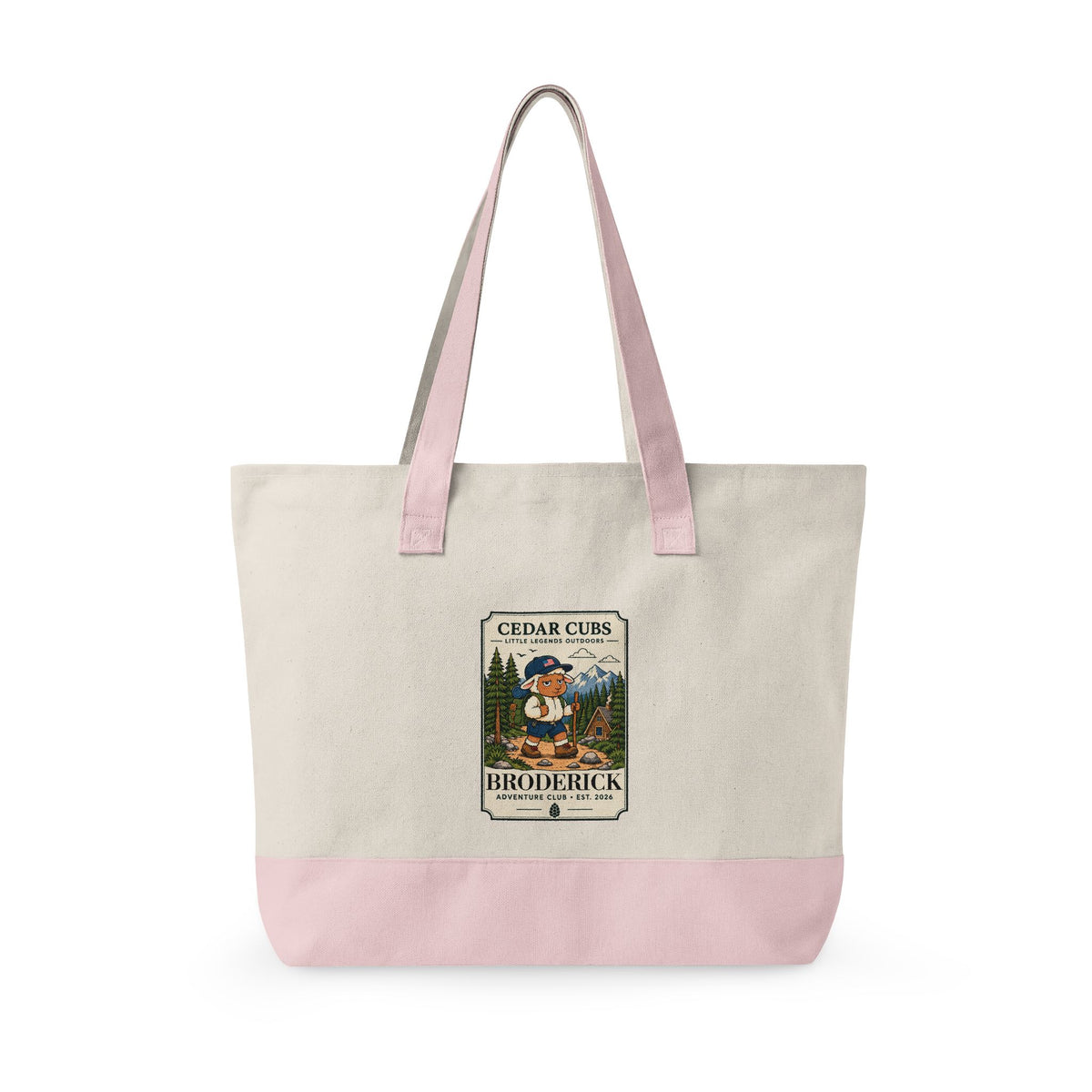 Canvas Tote Bag — Personalized 'Cedar Cubs' / Hiking Sheep Design, Zippered Beach & Market Tote