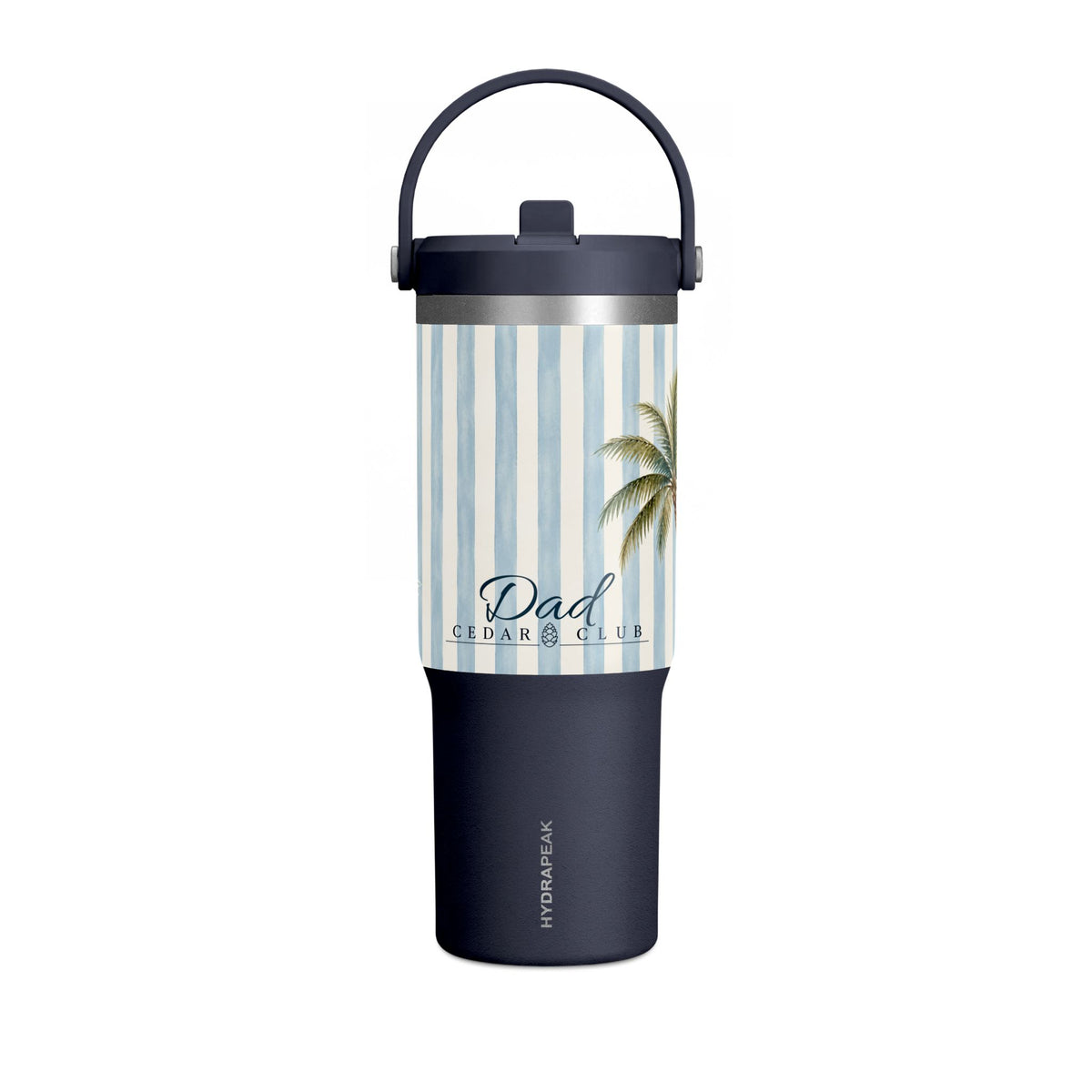 32oz Nautical Nomad Tumbler — Personalized Striped Travel Cup with Palm & Sailboat Design