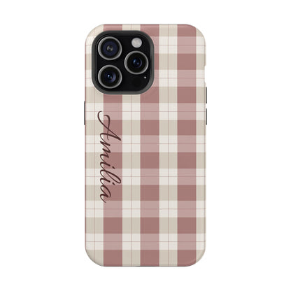 Plaid Personalized Phone Case — Magnetic Impact-Resistant, Name Customizable
