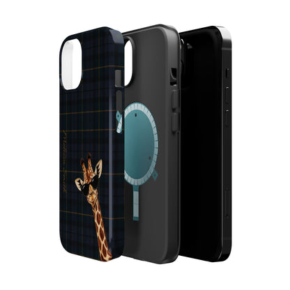 Personalized Giraffe Phone Case —Tartan Print Magnetic Impact-Resistant