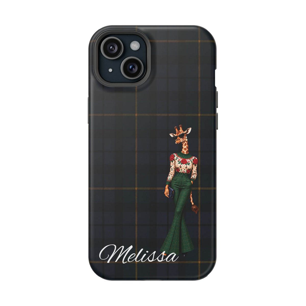 Personalized Giraffe Phone Case — Green Leopard Print Magnetic Impact-Resistant