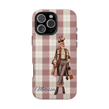 Personalized Giraffe Phone Case — Green Leopard Print Magnetic Impact-Resistant