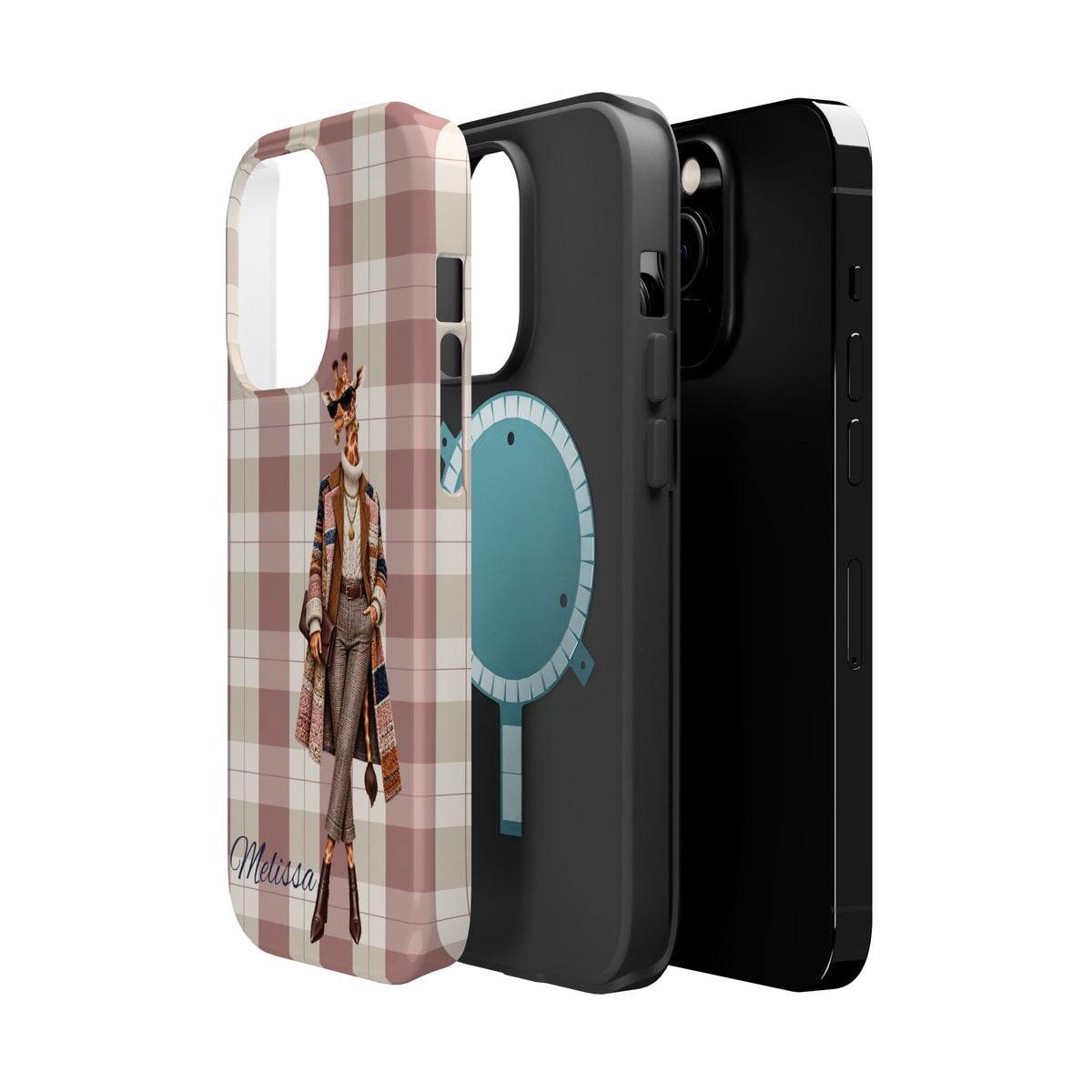 Personalized Giraffe Phone Case — Green Leopard Print Magnetic Impact-Resistant