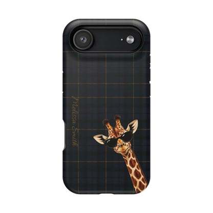 Personalized Giraffe Phone Case —Tartan Print Magnetic Impact-Resistant