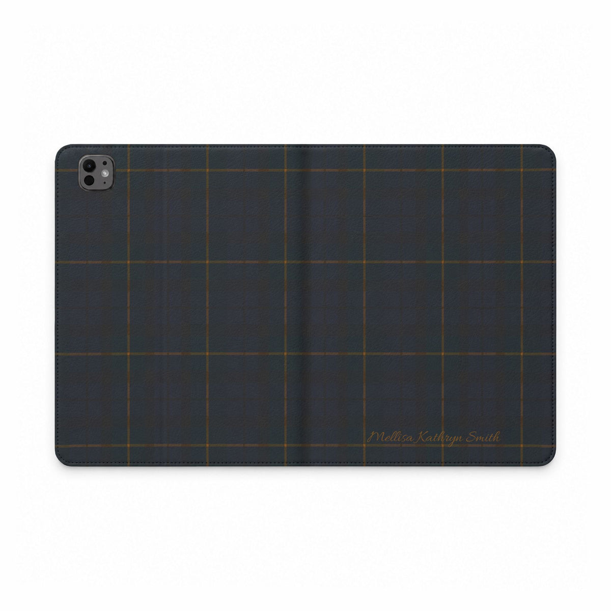 Plaid Tablet Folio Case — Dark Navy Tartan Protective Cover