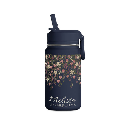 14oz Mini Water Bottle — Pink Floral Straw Bottle (Hydro Peak)