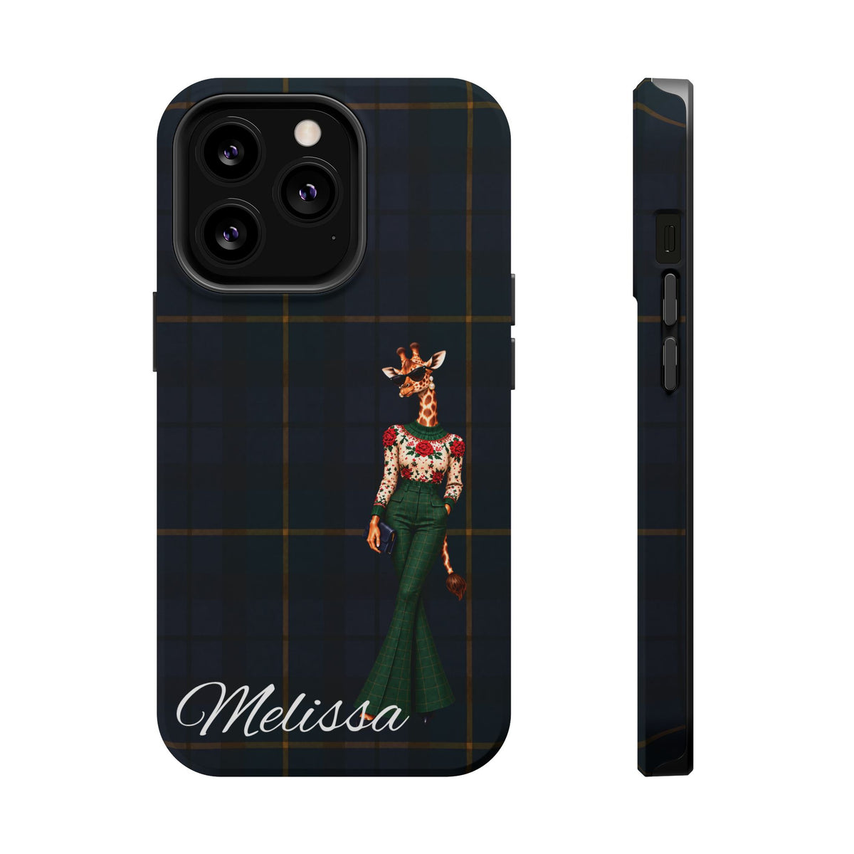 Personalized Giraffe Phone Case — Green Leopard Print Magnetic Impact-Resistant
