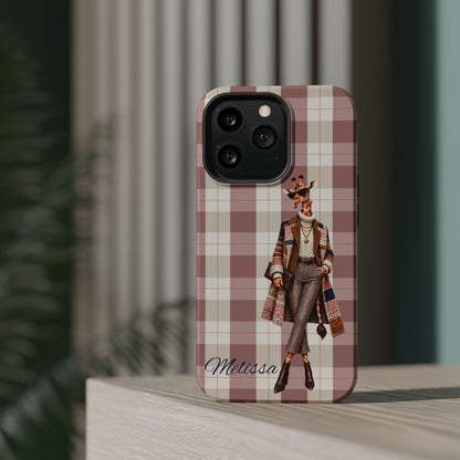 Personalized Giraffe Phone Case — Green Leopard Print Magnetic Impact-Resistant