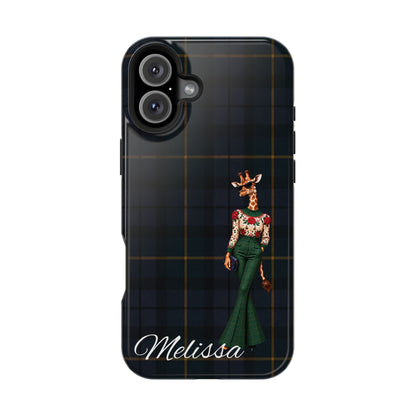 Personalized Giraffe Phone Case — Green Leopard Print Magnetic Impact-Resistant