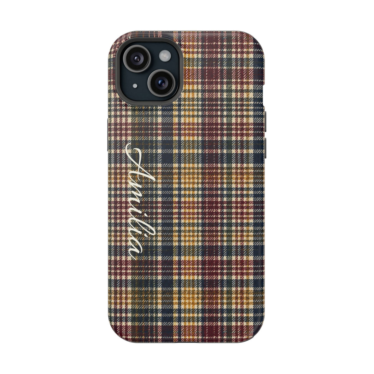 Plaid Magnetic Impact Phone Case — Personalized Script Name